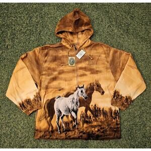 Trail Crest "Horses" ADULT Fleece Zip Up Hooded Sweater Jacket XL *Free Ship*